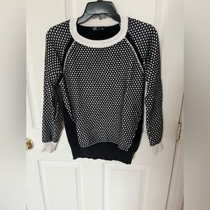 Black and White Polka Dot Knit Sweater with Ribbed Collar